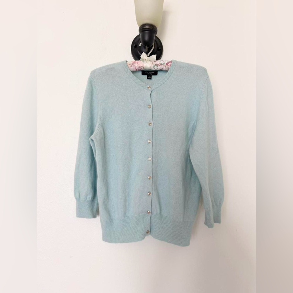 Classic Baby Blue Cashmere Cardigan Sweater